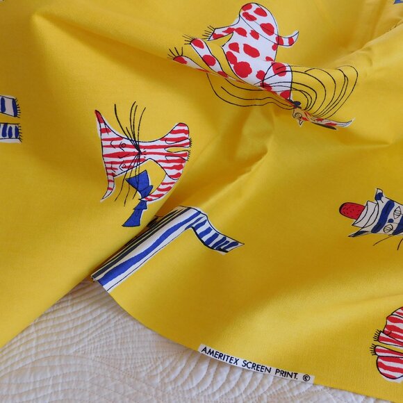 MCM Ameritex mod funky sailor stripe polka dot cat kitten cotton canvas fabric - Picture 6 of 16